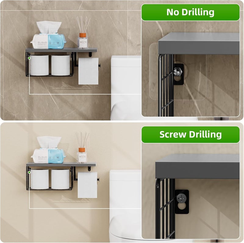 VITVITI Toilet Paper Holder with Shelf, Wall Mounted Toilet Paper Storage Basket, Wood Metal Toilet Roll and Wipes Holder for Bathroom Farmhouse (Gray) - Image 5